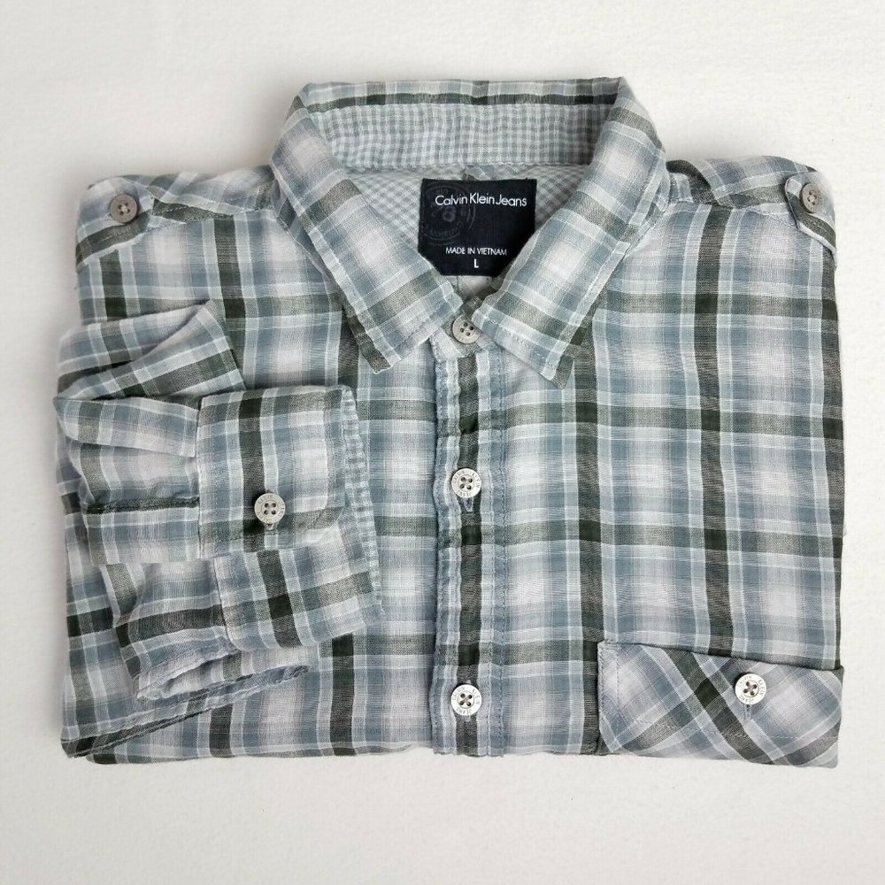 Calvin Klein Jeans Western Look Gingham Sz Lg EUC